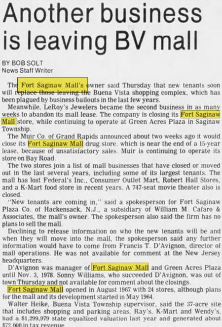 Fort Saginaw Mall - Mar 06 1981 Article